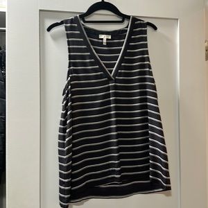 Joie silk v neck tank black cream strip size XS